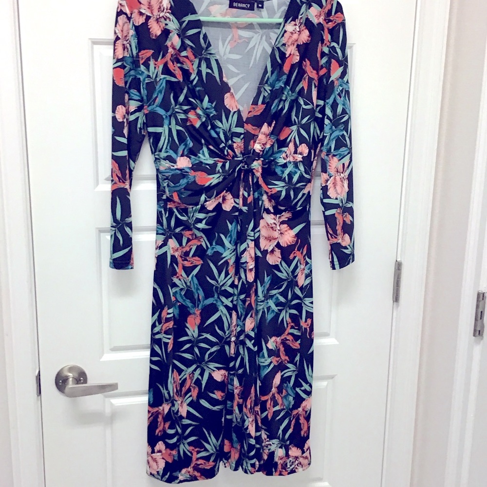 Romeo & Juliet Couture Floral Long Sleeve Dress - Black, Pink, Green
